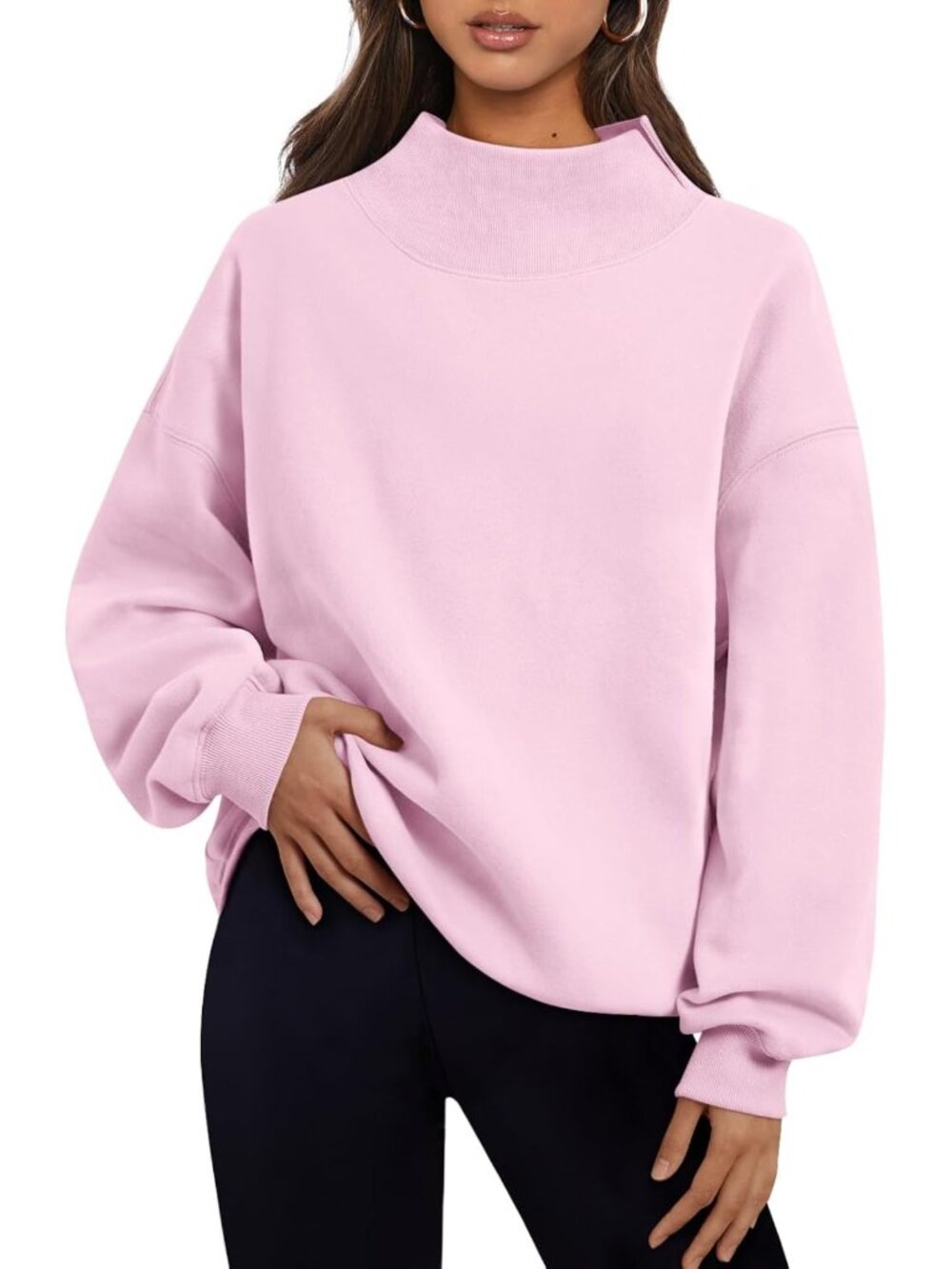 Chic Women's Oversized Mock Neck Sweatshirt - Trendy Fall Pullover Outfit